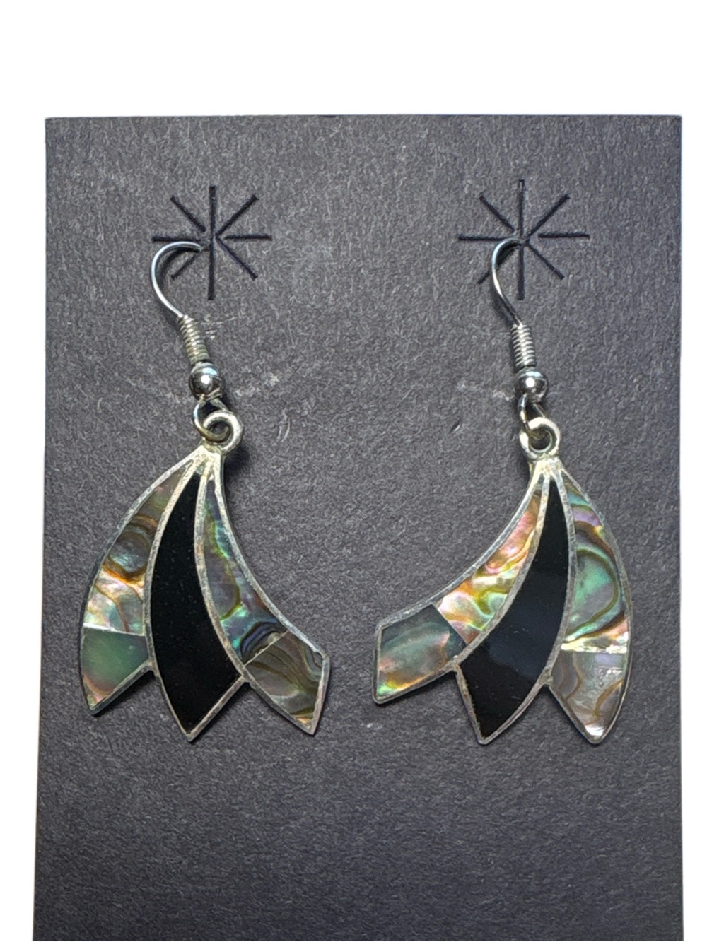 Black and Iridescent Abalone Teardrop Fan Earrings - Women Jewelry